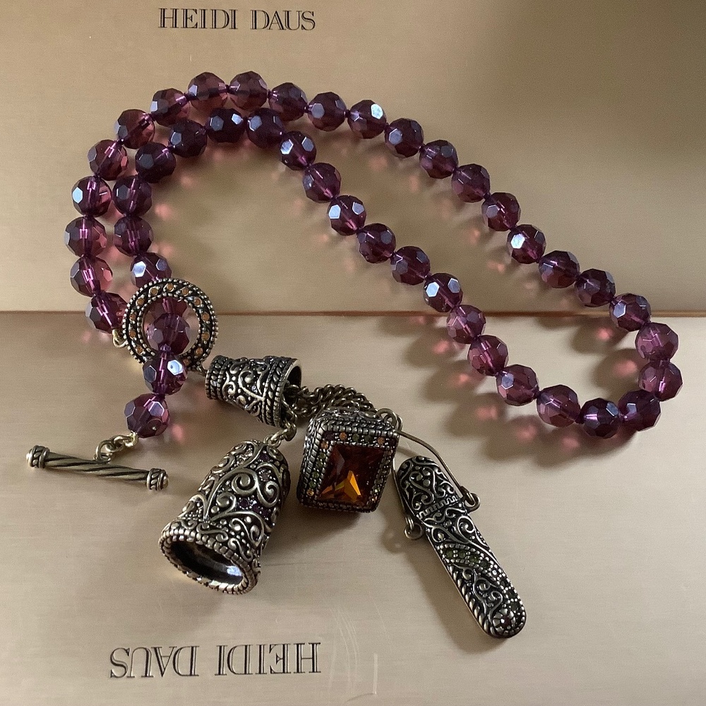 Heidi Daus Crystal Toggle Drop Charm Necklace Amethyst Multi